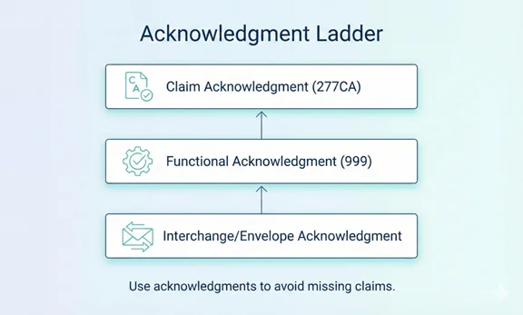 Acknowledgment ladder showing interchange, functional, and claim-level acknowledgments