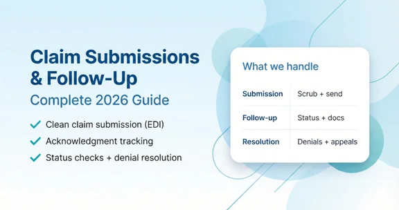 Claim submissions and follow-up featured banner for a medical billing service page