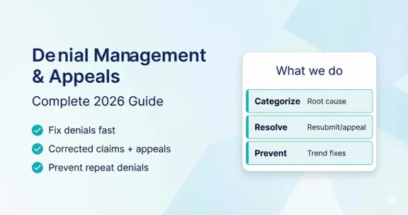 Denial management and appeals featured banner for a medical billing service page