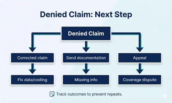Decision tree showing when to resubmit a corrected claim versus submit an appeal