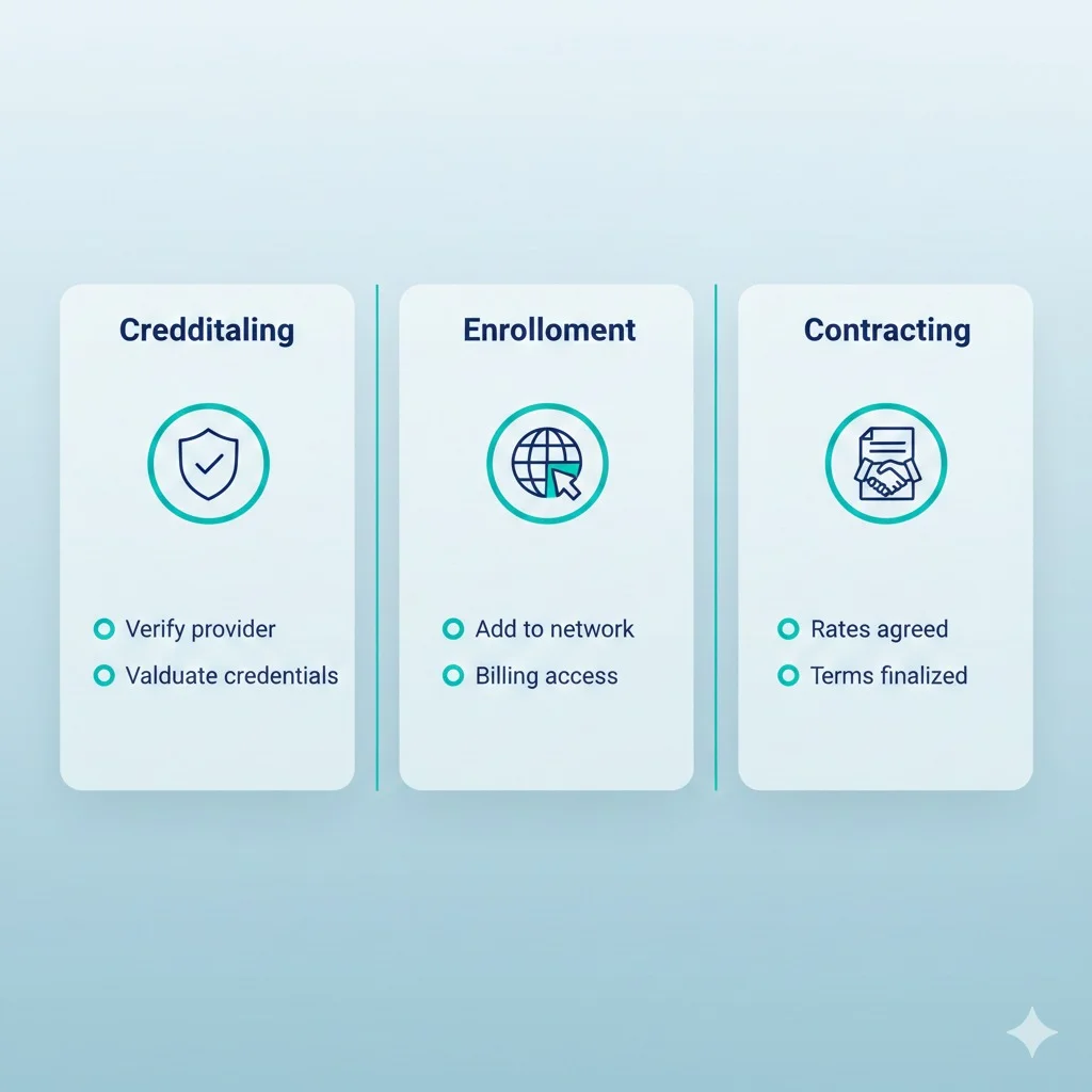 enrollment vs credentialing vs contracting