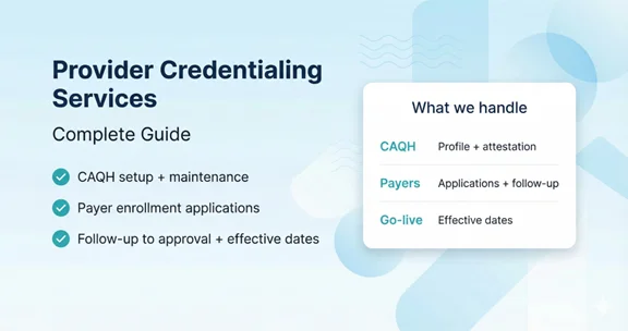 Provider credentialing services featured banner with Claim N Billing branding