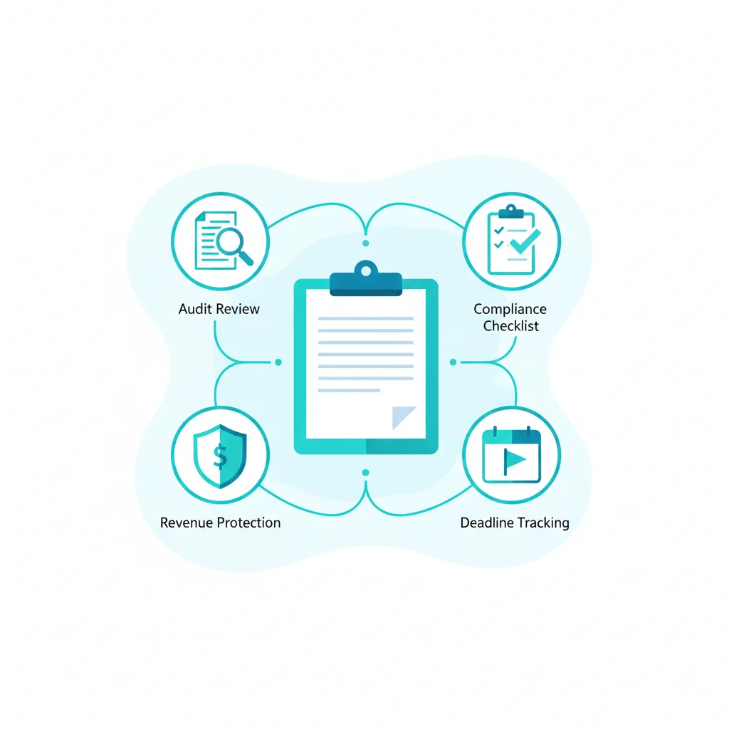 Billing team reviewing documentation files at a desk